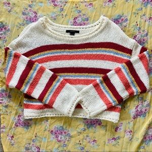 Super Cute Striped Multicolor Rainbow Sweater Knit Jumper Forever 21 Cropped